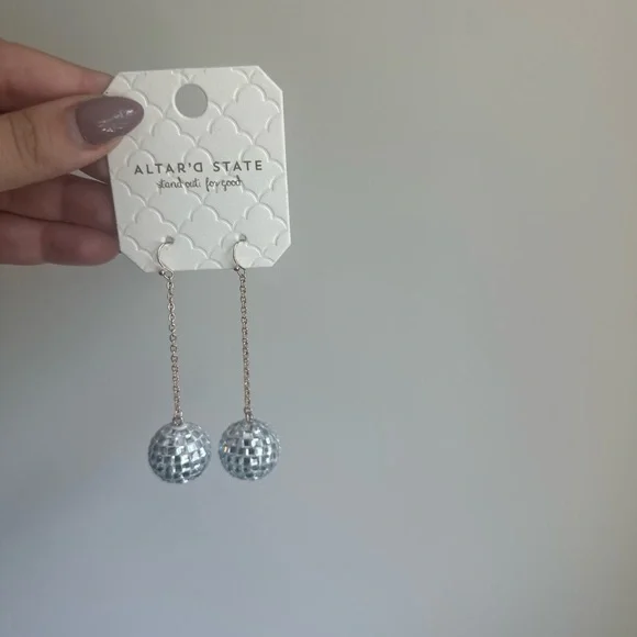 Altar'd State Silver Dangling Disco Ball Earrings - Picture 3 of 4